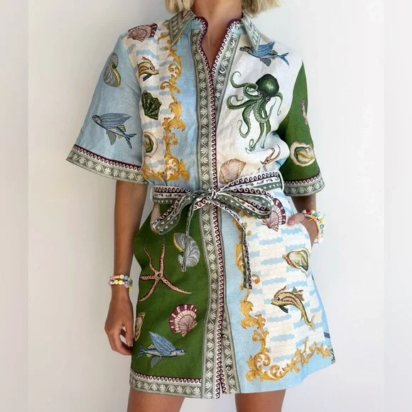 Unbranded White Starfish Mini Shirt Dress - Picture 5 of 7